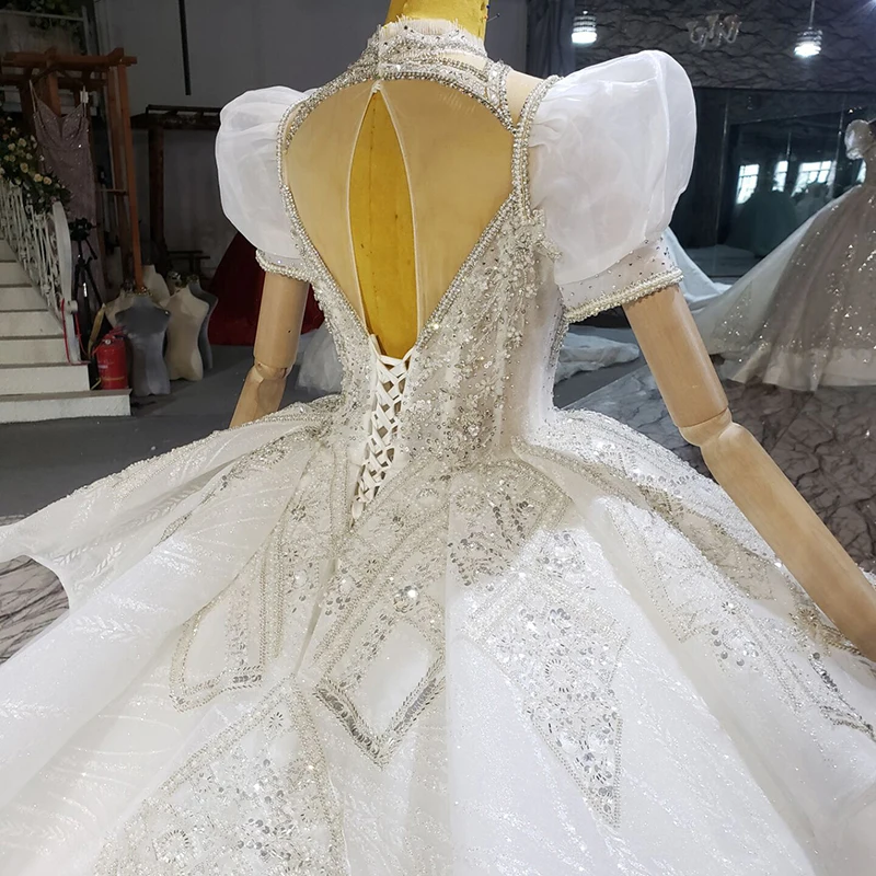 HTL2313 High Lace Wedding Dress Appliques Dresses For Women 2022 Elegant Wedding Royal Train Elegant Gowns vestido de casamento 6