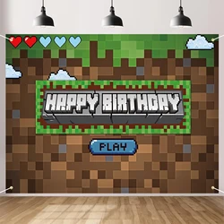 Video Game Themed Birthday Party Backdrop - Pixel Design (Game)