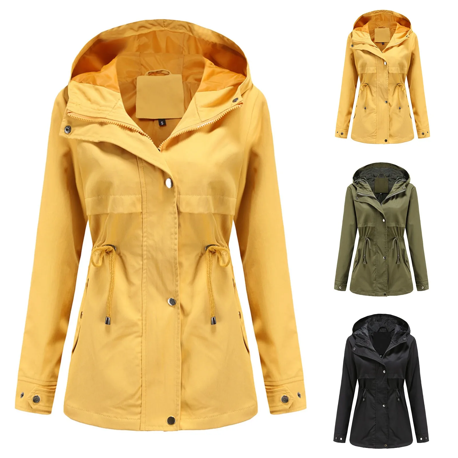 

Winter Women's Jacket Hooded Windproof Rain Waterproof Outdoor Walking Hiking Lightweight Coat Jacket Elastic Waist