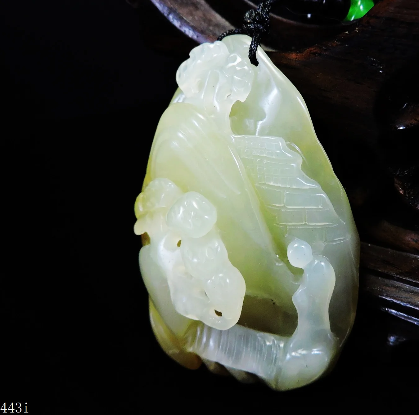Jade Jewelry Natural Jade Pendant Necklace Hand-Carved monks on the bridge Jadeite Necklace Pendant Gift No Treatment 443i
