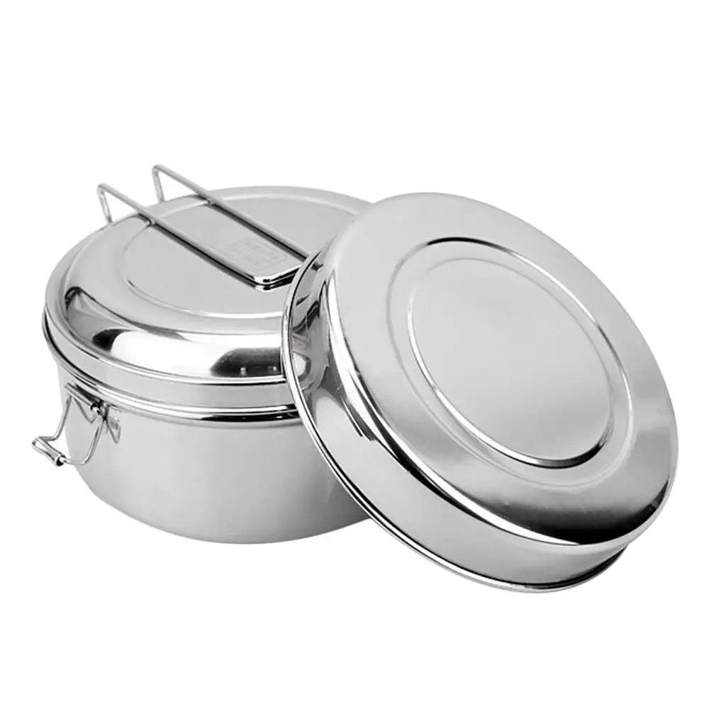 Round Portable Outdoor Bento Box for School Kids Stainless Steel Mess Tin,Keep