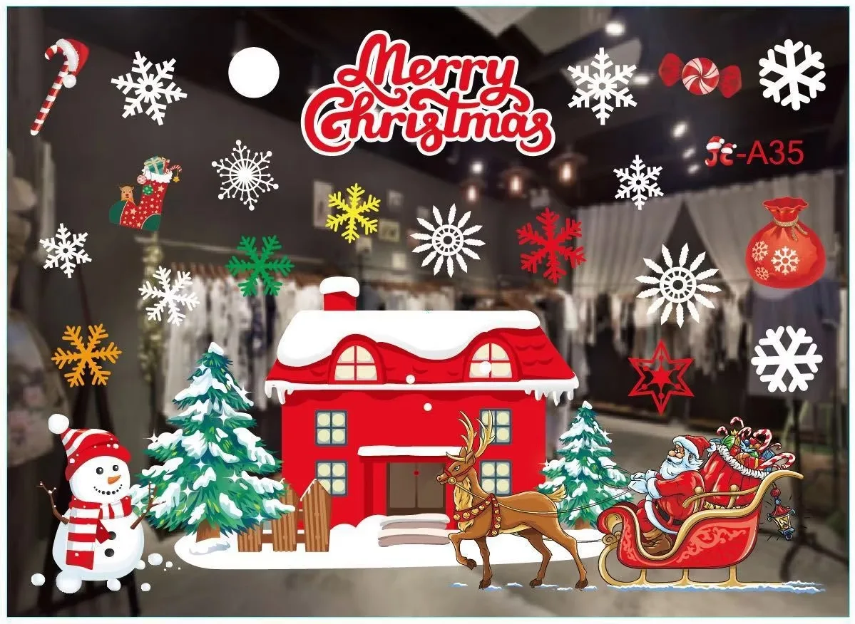 Festive Holiday Wall & Window Sticker Ornaments with Garland Accents