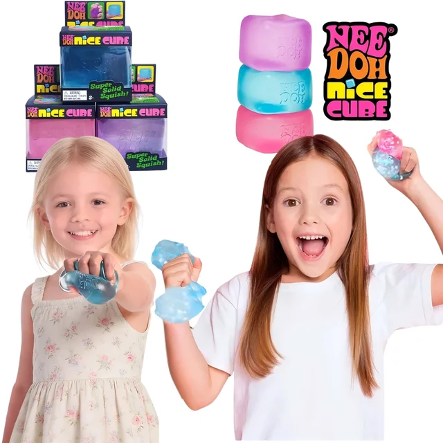 Nee Doh Jellyfish & Cube Squish Toy, Squeeze Stress Relief Toy, Sensory NeeDoh for Kids & Adults