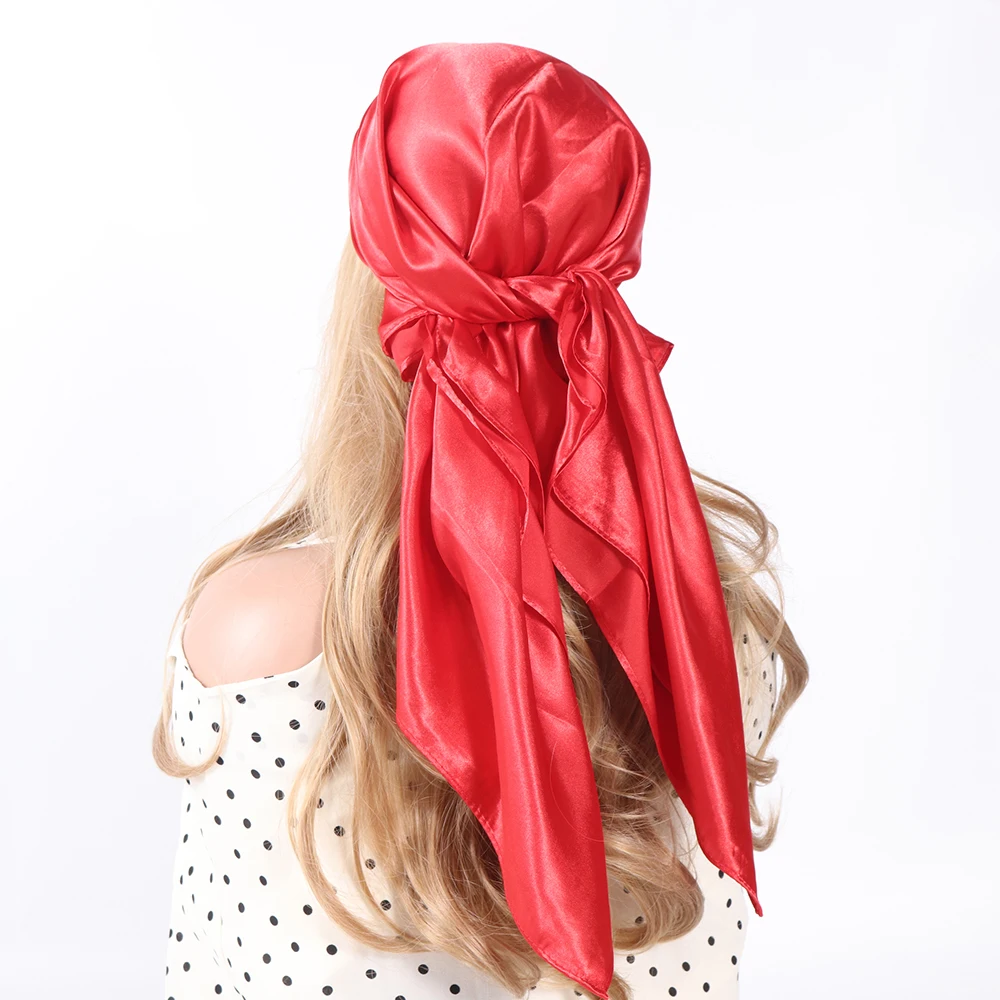 thumbnail image 1 of Pañuelo para la cabeza de color sólido negro cuadrado 90*90 pañuelo de seda pañuelo de satén pañuelo para el cuello pañuelo para el cabello accesorios para mujer bufanda para el cabello, 1 of 5