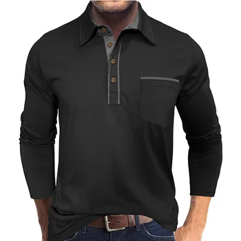 Polo da uomo a maniche lunghe con tasca in colore a contrasto con risvolto T-shirt casual