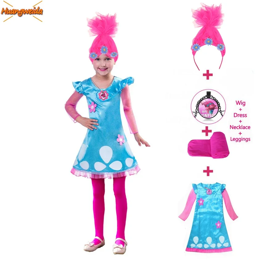 

Poppy Costume Dresses Kid Trolls World Tour Cosplay Anime Girl Dress Halloween Costumes for Kids Carnaval Fancy Birthday Present
