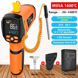 High-Temperature Non-Contact Infrared Thermometer with K-Type Probe and Adjustable Emissivity (IR05A 1600 degree)