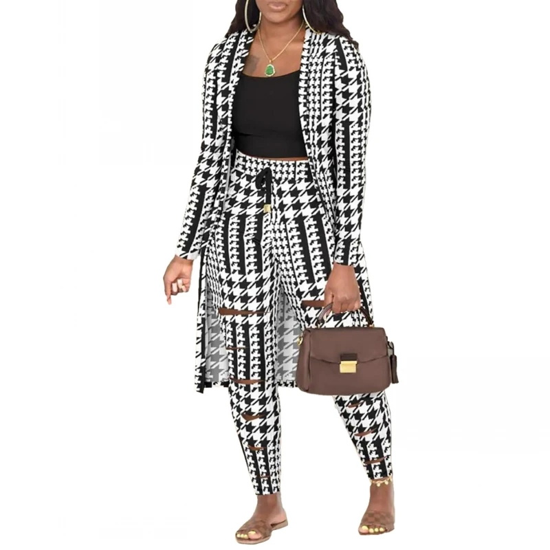 

Summer 2023 New African Clothes For Women Cardigan Printed Long Sleeved Two-piece Nightclub Suit Tops And Pants Tracksuit Outfit