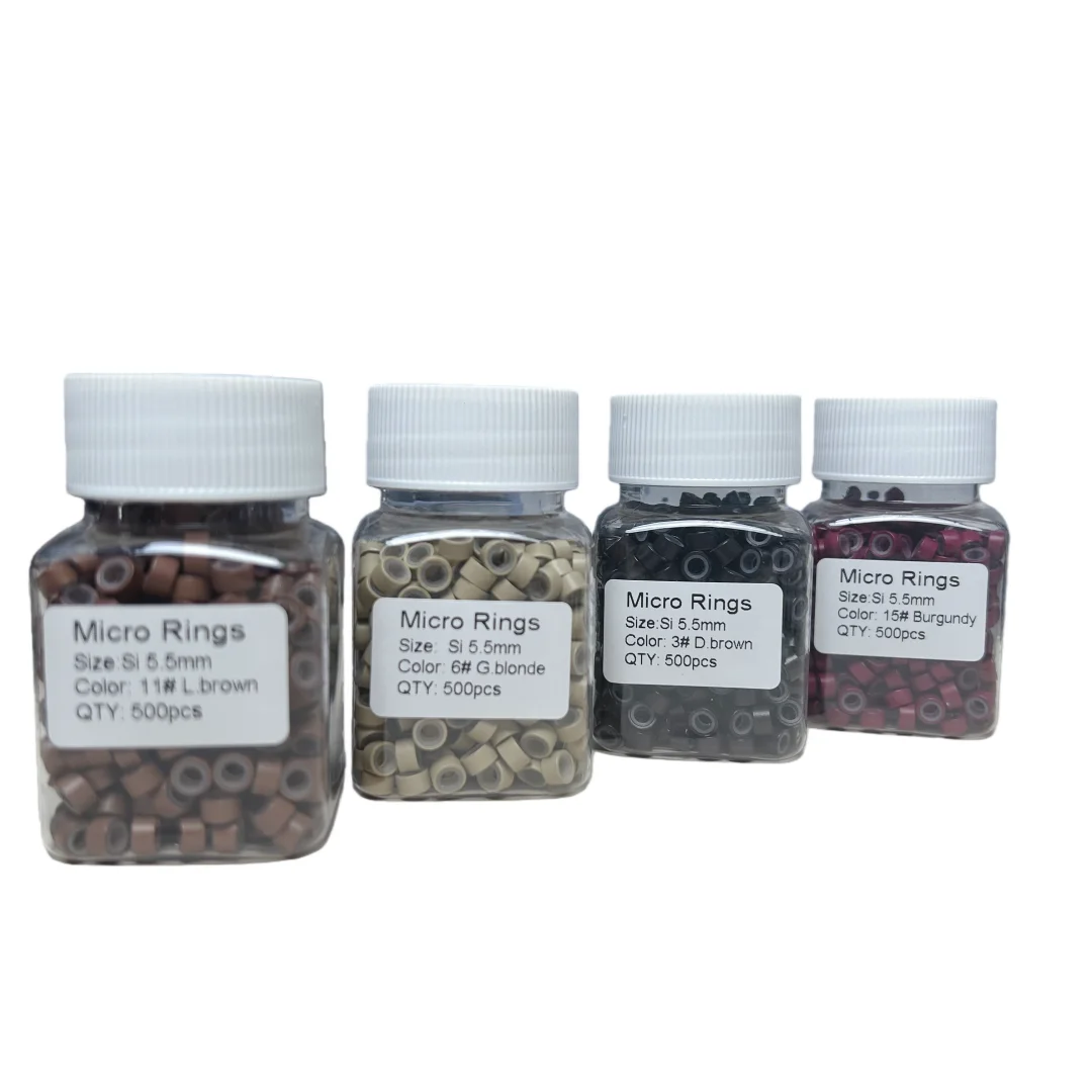 500pcs 다색 마이크로 링크 헤어 익스텐션 비즈 실리콘 라이닝 헤어 익스텐션 링 전문 살롱 익스텐션 도구