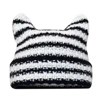 New Japanese Streetwear Harajuku Beanie Little Devil Striped Knitted Hat Women Girls Autumn Winter Cute Cat Ears Cap 6