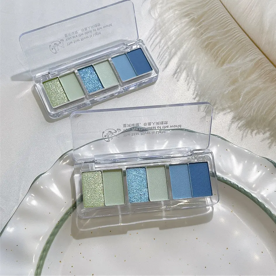 Description Picture 4 of item6 Color Smoke Blue Green Glitter Eyeshadow Palette Brightening Waterproof Matte Shimmer Summer Lying Silkworm Eye Pigment Makeup