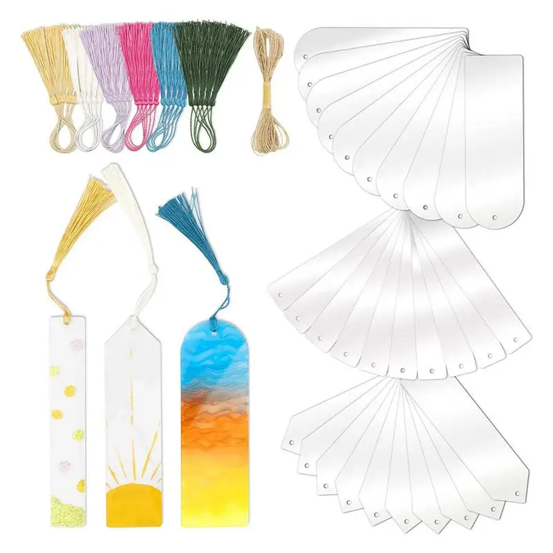 

Acrylic Bookmarks Cute Floral Book Mark Blanks Bulk Clear Bookmarks Tassels For Notebook DIY Craft 30 Pieces 3 Shapes Of