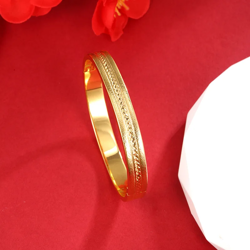 Charm 24K Gold Plated Ellipse Bangle 8mm Width For Women Exquisite Jewelry Bracelet Decoration Romantic Gift 2024
