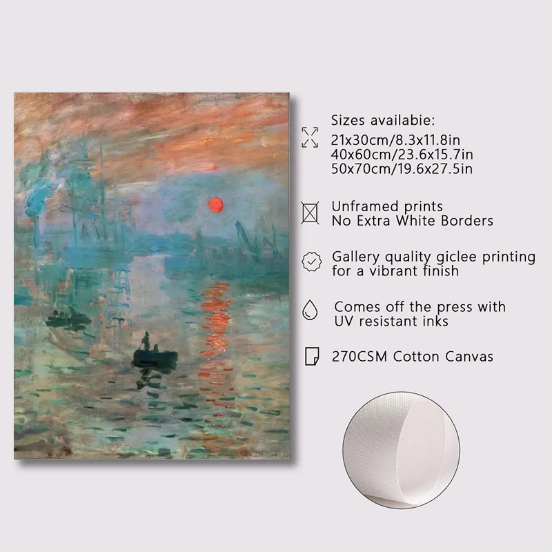 (1pc frameless)Monet Abstract Landscape Art Canvas Prints Painting Wall Art Famous Monet Posters Home Decoration Living Room Bed 2