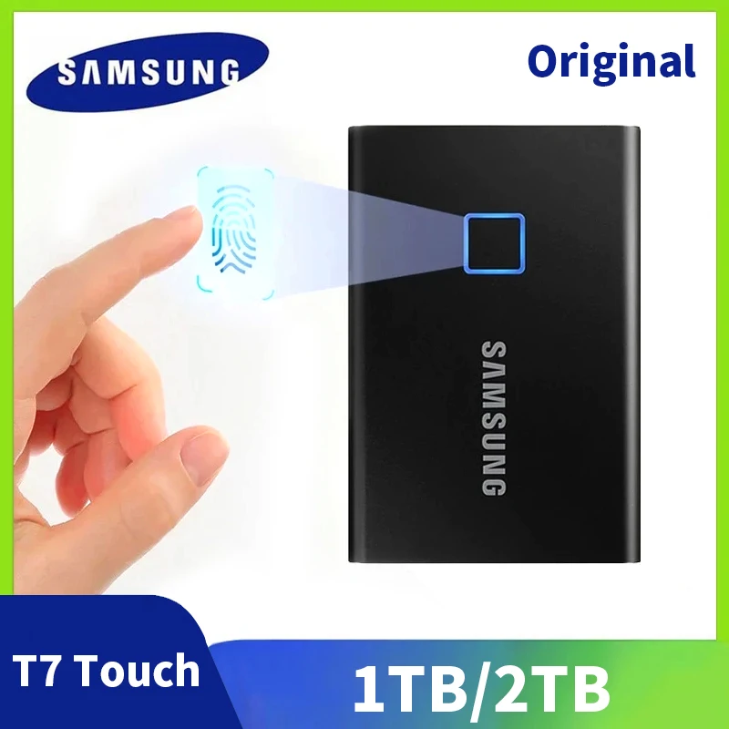 Портативный внешний твердотельный накопитель Samsung PSSD T7 Touch 2 ТБ, 1 ТБ, 500 Гб, с распознаванием отпечатков пальцев, разблокировка Type-C, USB, Gen2