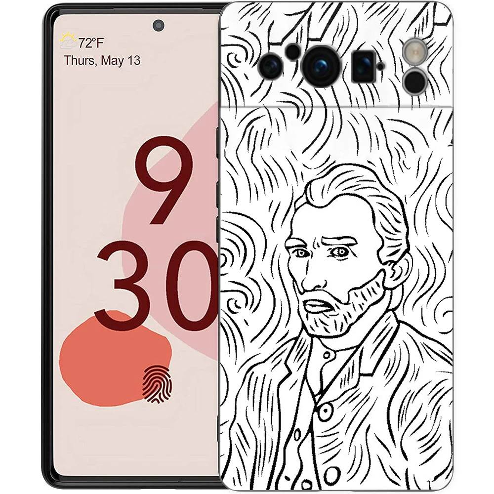Artistic Shockproof Black Silicone Phone Case with David and Mona Lisa Design