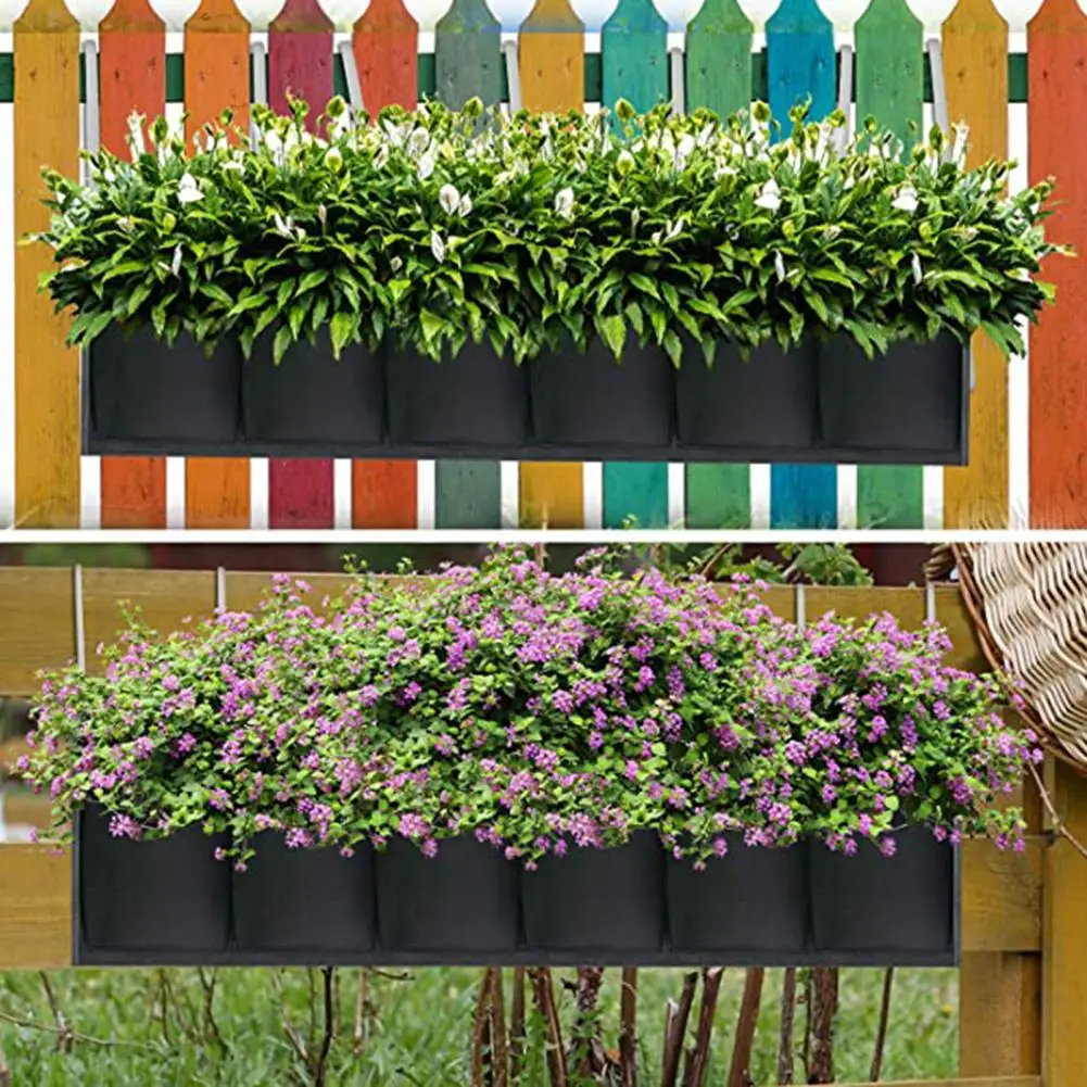 Hanging-Planting-Bag-for-Yard-Felt-Grow-Bags-6-Pockets-Non-perishable-Suspendable-Gardening-Tools.jpg Függő Ültetési Táska Az Udvarra Érezhető Táskák 6 Zseb Nem Romlandó Felfüggeszthető Kertészeti Szerszámok - Image 2