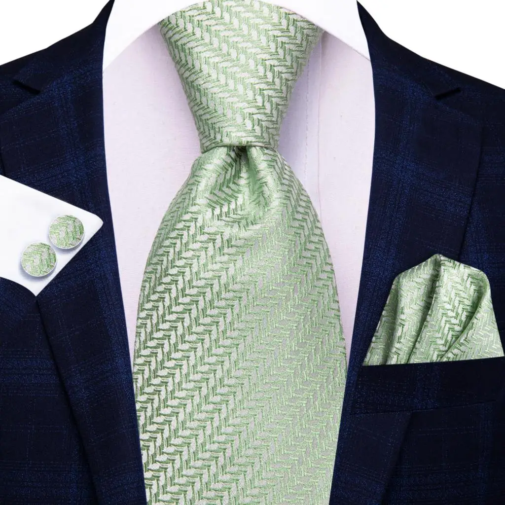 Gift Men Tie Striped Sage Green Design Silk Wedding Tie for Men Handky cufflink Set Hi-tie Party Business Fashion neck tie