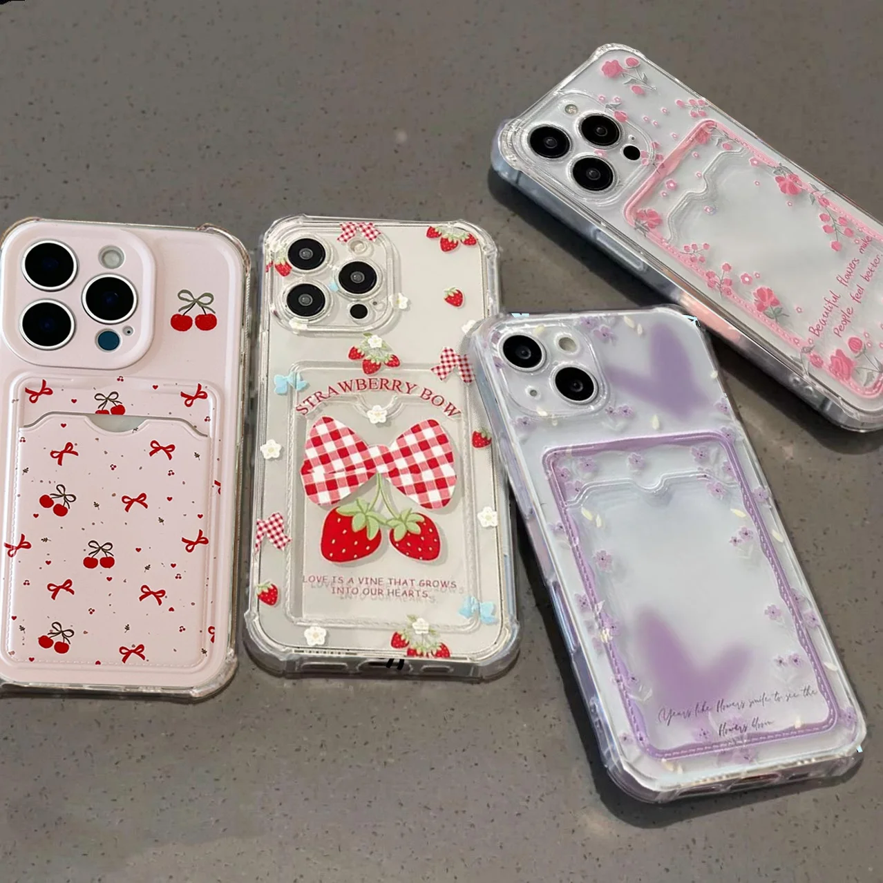Bow Flower Wallet Card Holder Case - Cute Silicone Cover
