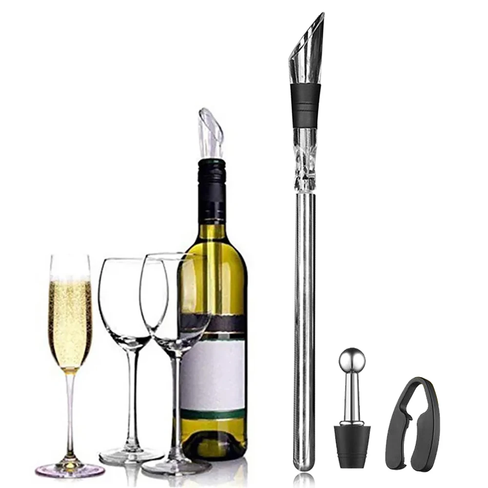 

Wine Chiller Stainless Steel 3 In 1 Chiller Stick Wine Aerator and Pourer Reusable Freezer with Wine Stopper and Foil Cutter