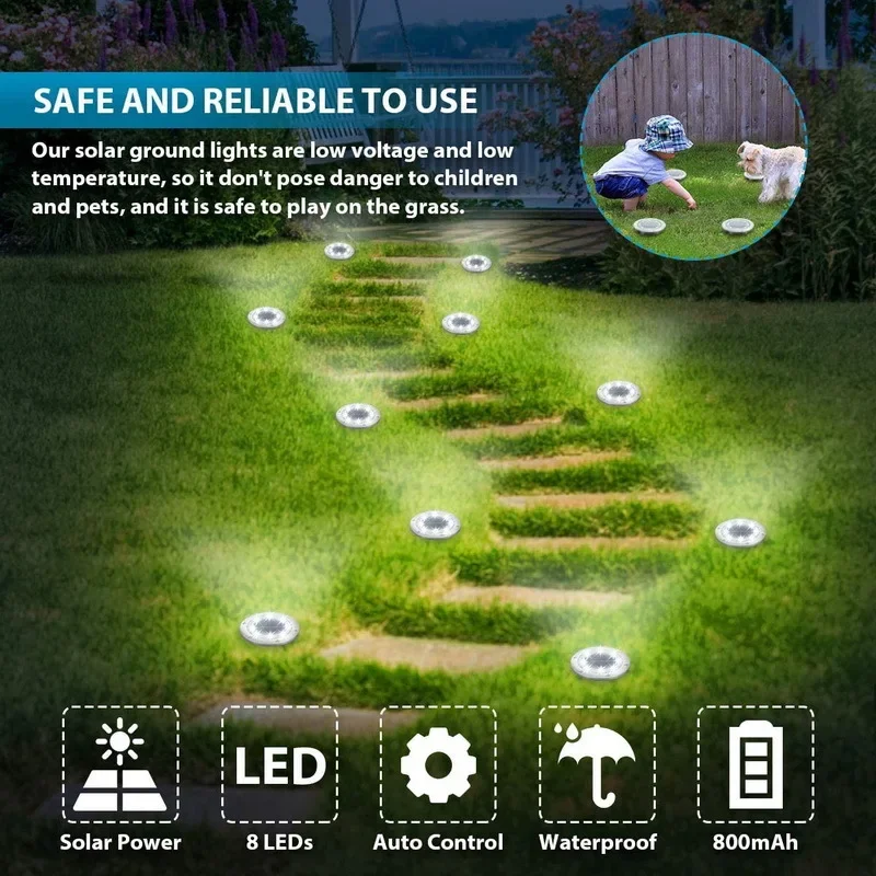Description Picture 6 of itemLED Solar Underground Light Outdoor Waterproof Lighting Control Path Deck Light Courtyard Lane Lawn Garden Decorative Light