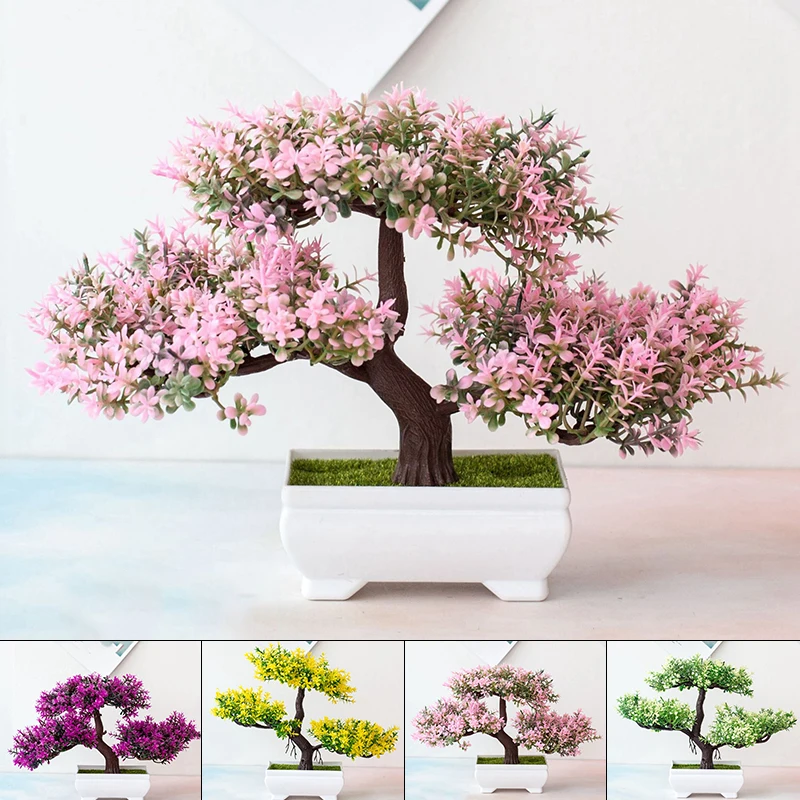 Artificial Plants Bonsai Small Tree Pot Fake Plant Flowers Potted Ornaments For Home Festival Wedding Decoration Accessories