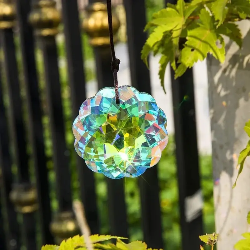 1 Pc With Rope Colorful Crystal Glass Prism Ball Suncatcher Pendant, Home Garden Craft Decoration, Valentine's Day, Mother'sGift