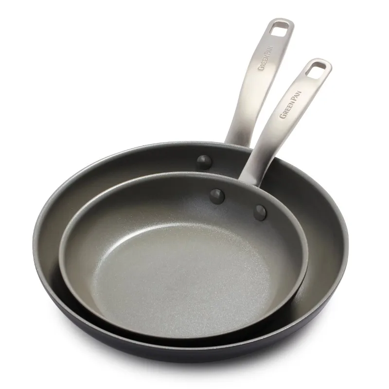 

GreenPan Chatham Healthy Ceramic Nonstick 8" and 10" Open Skillet Fry Pan Set, Gray
