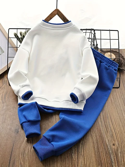 مجموعة ملابس من قطعتين للفتيان والفتيات في سن المراهقة ، سترة مزيفة ، بلوفر وسراويل ، تطريز دب كارتوني ، بدلة علوي وأسفل للأطفال والأطفال 2