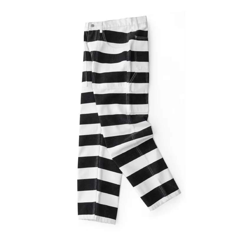 Casual Pants Hiking Pants OKONKWO Heavy Duty Striped Work Longs Thick Canvas Rock Motorcycle Trousers Outdoor Camping Prison Uniform Knight Pants 16oz