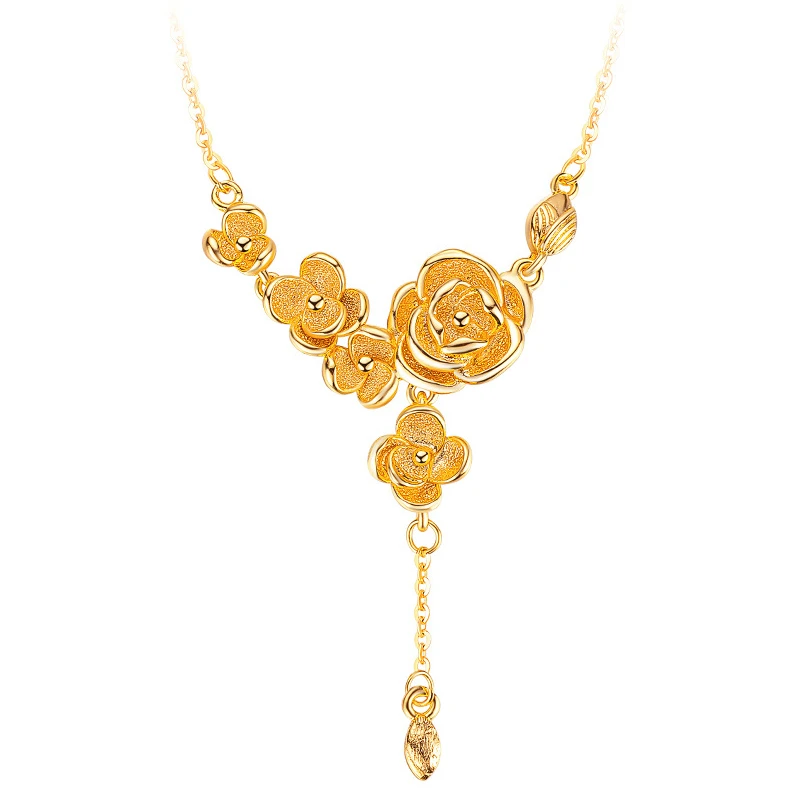

Classic 24K Gold Color Plum Blossom Tassel Necklaces for Women Wedding Engagement Jewelry Flowers Chain Birthday Jewelry Gifts