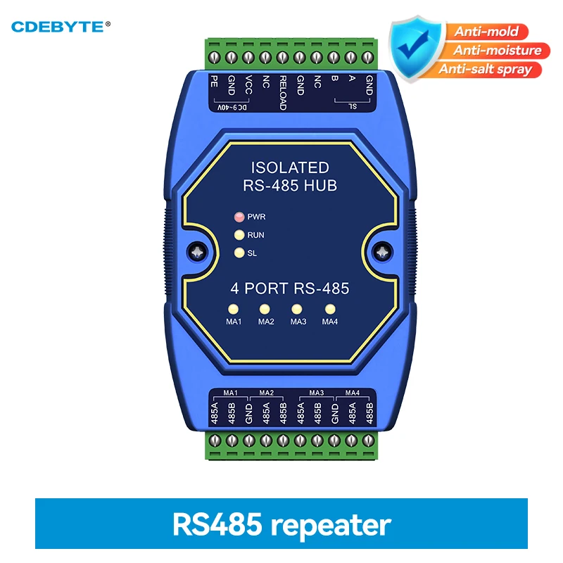 RS485 Hub Industrial Grade 4-way RS485 to 1-way DC 9~40V CDEBYTE E810-R41 Optical Isolation Cached Isolated Hubs