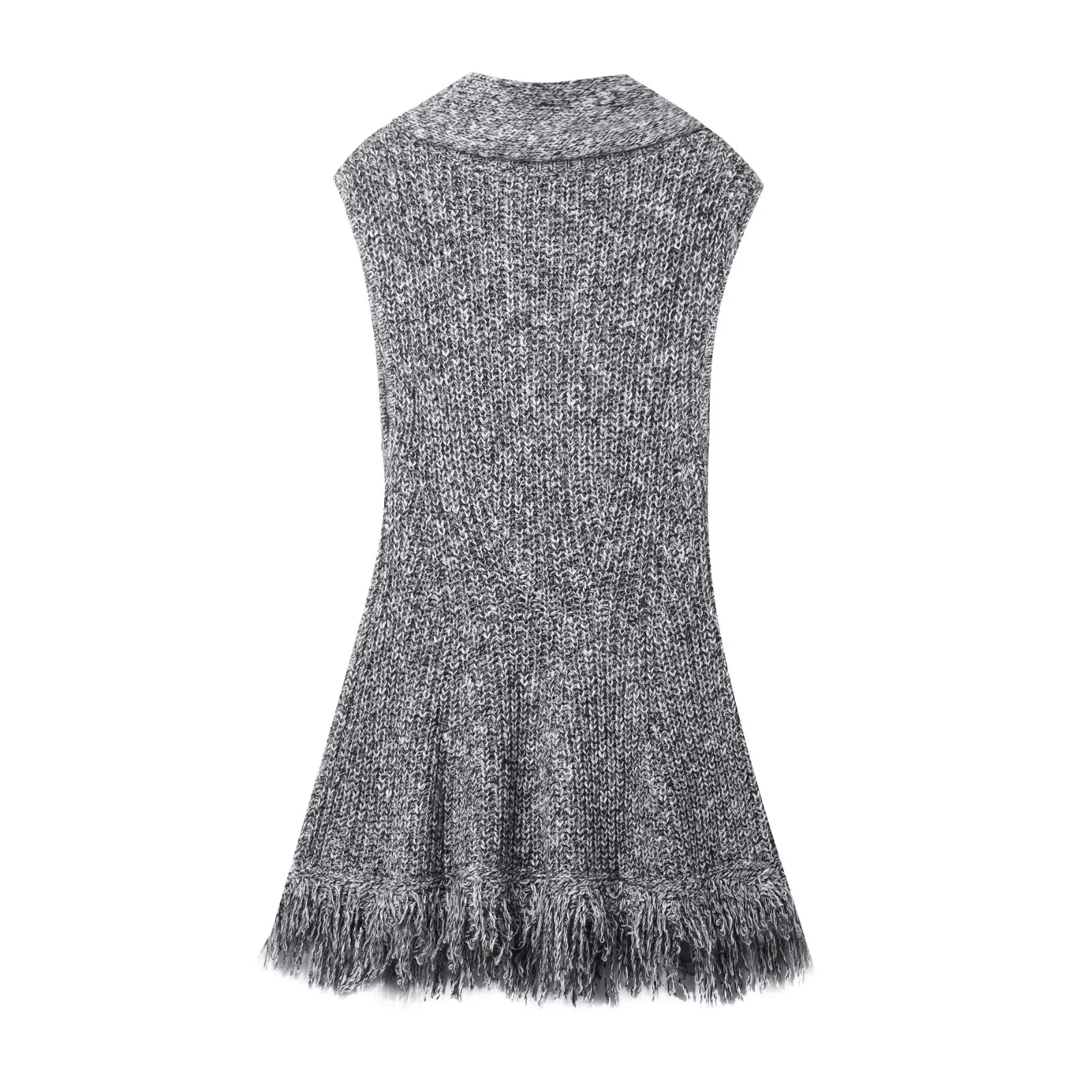 Women Scarf Collar Knitted Dress Female O-Neck Sleeveless Mini Dress Lady Fashionable Hem Tassel Burr Design Street Knitted Dres