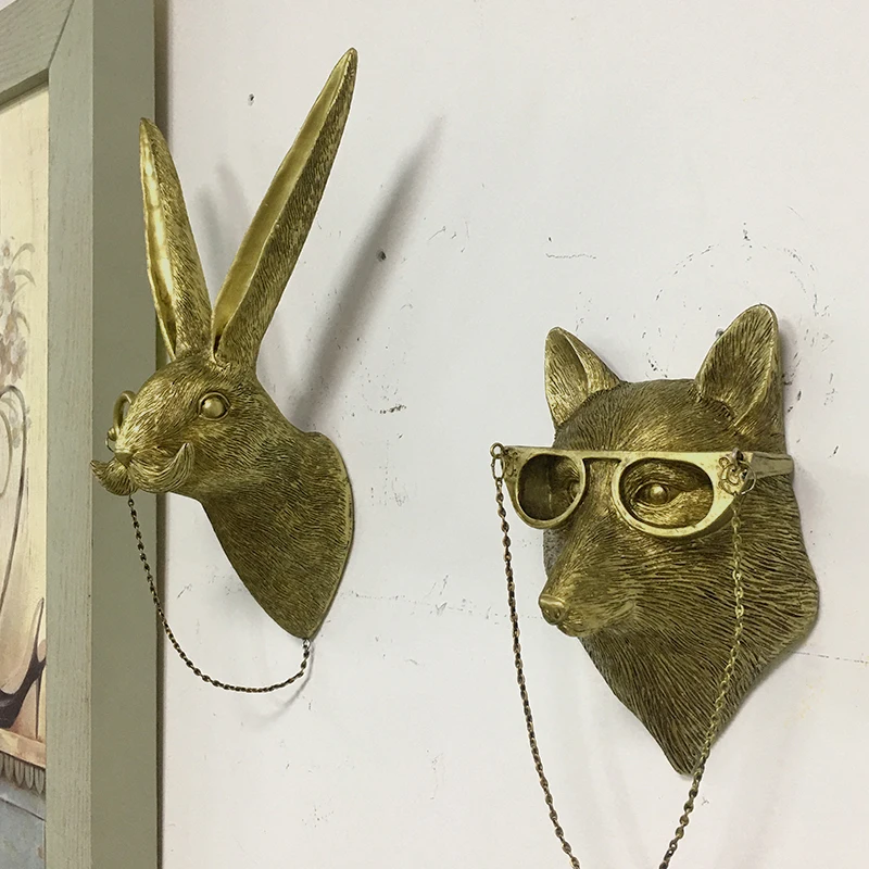 Antique Bronze Resin Animal Wall Pendant Deer Head Mice Bear Fox Hook Up  Background Wall Accessories Home Figurines Decoration - AliExpress