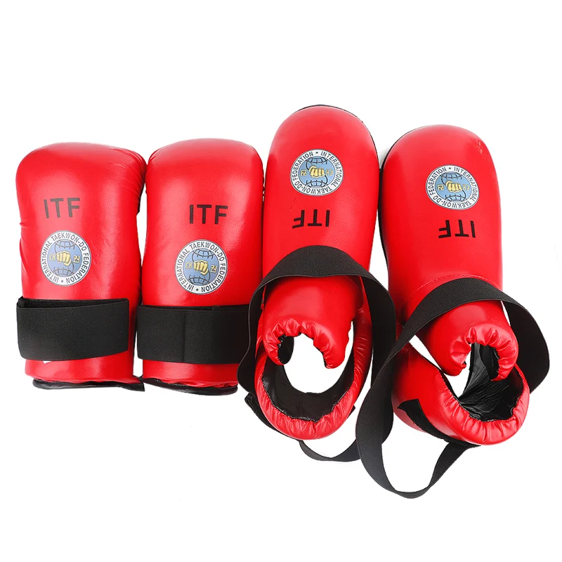 Taekwondo ITF Gloves Foot Guard Set Protector Ankle High Quality PU Leather ITF Protector Footwear Boot Boxing For Adult Child