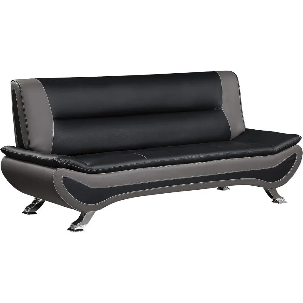 

Lexicon Arques Two Tone Faux Leather Living Room Sofa, 77.5" W, Black and Gray