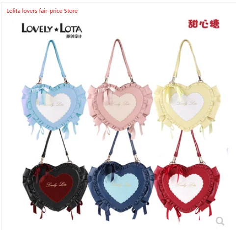 

Sweet Candies Harajuku Lolita Heart-shaped PU Commuter Handbag Cosplay Soft Girl Kawaii Bow Ruffles Love Uniform Shoulder Bags