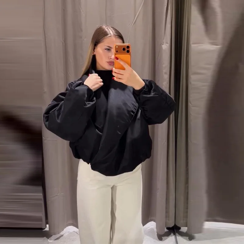 Lässige Damen-Bomberjacke mit Reißverschluss und Stehkragen, Modische Langarm-Jacke für Frauen, Frühjahr 2026 Damen-Oberbekleidung im High-Street-Stil – Detail 15