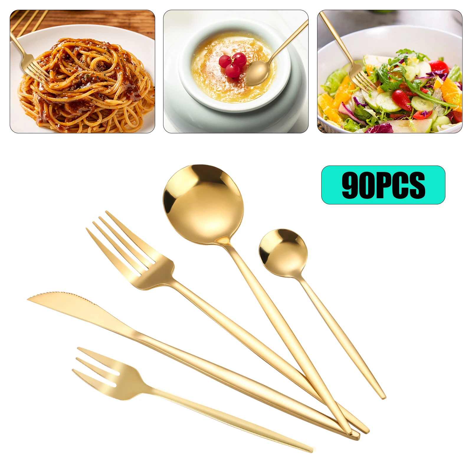Gold Flatware Set Stainless Steel Silverware Utensil Kitchen Tableware Forks Knives Spoons Cutlery 90Pcs for Home Restaurant