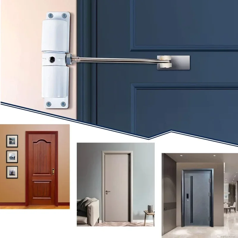 Automatic Door Closer All White/Black Safety Double Spring Door Closer Silence Adjustable Convert Hinged Doors to Self-Closing