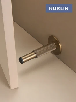 ตัวกันกระแทกประตูทองเหลืองแบบมีลาย Nurlin สำหรับประตูห้องน้ำ ตัวกันประตูแบบติดผนังหรือพื้น ทนทาน ตัวจับประตูแบบกันกระแทก สีทองเหลืองโบราณ 1