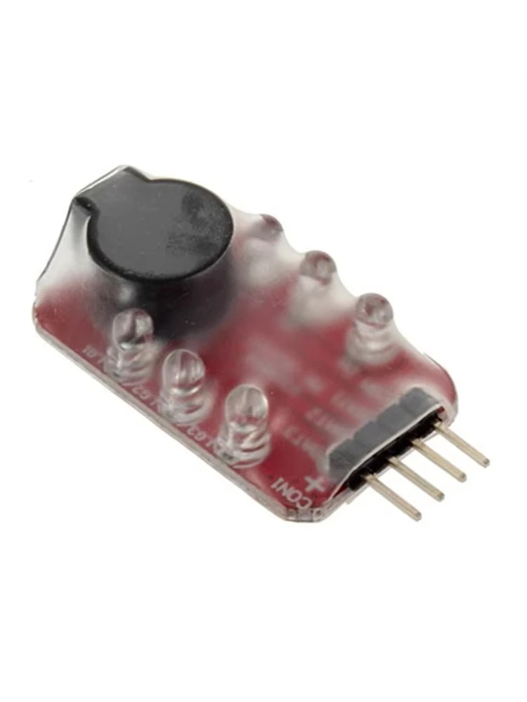 Détail de l'avertisseur de batterie Lipo 1-8S avec alarme sonore et LED pour drone RC, montrant les boutons de réglage.
