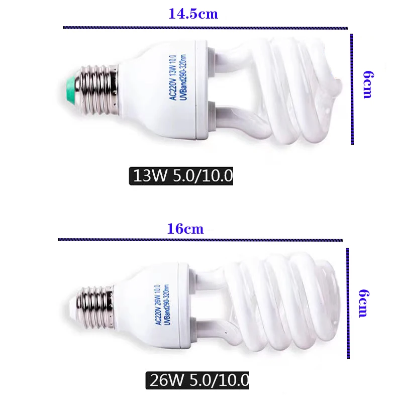 Reptile Heating Lamp Reptile Light Bulb Reptile Lamp Bulb E27 13W/26W Reptile Uvb Lamp Calcium Supplement Lamp UVB5.0/10.0 for Tortoise Lizard Snake UV for Succulent Plants