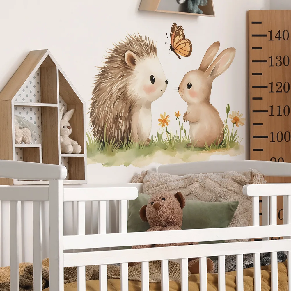Cartoon Hedgehog Rabbit Wall Sticker Kids Room Background Decor Mural Baby Bedroom Beautify Home Decoration Self-adhesive Decals luminous vinyl decal stickers