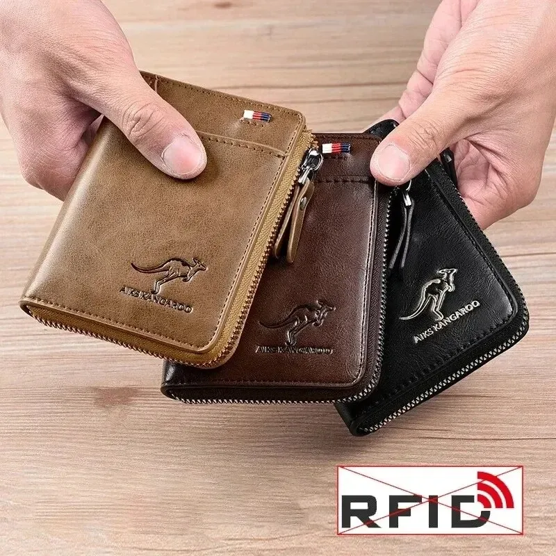 Vintage Leather Business Card Holder Zipper Purse Luxury Wallets for Men RFID Protection Purses Luxury Card Holder Billfold