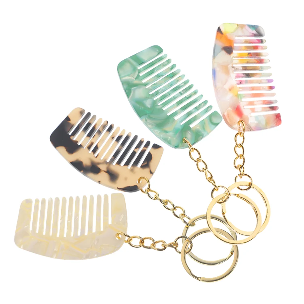 

4 Pcs Mini Comb Detangle Wide Tooth For Curly Hair Detangling Creative Keychain Fob Detangler Small Travel Keyring