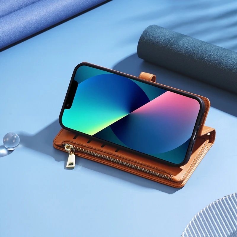 Long Strap Crossbody Zipper Wallet for iPhone 15 Pro Max 15 Pro 15 Plus 15 14 13 12 11 XR XS MAX 7 8 Card Slots Phone Bag Case