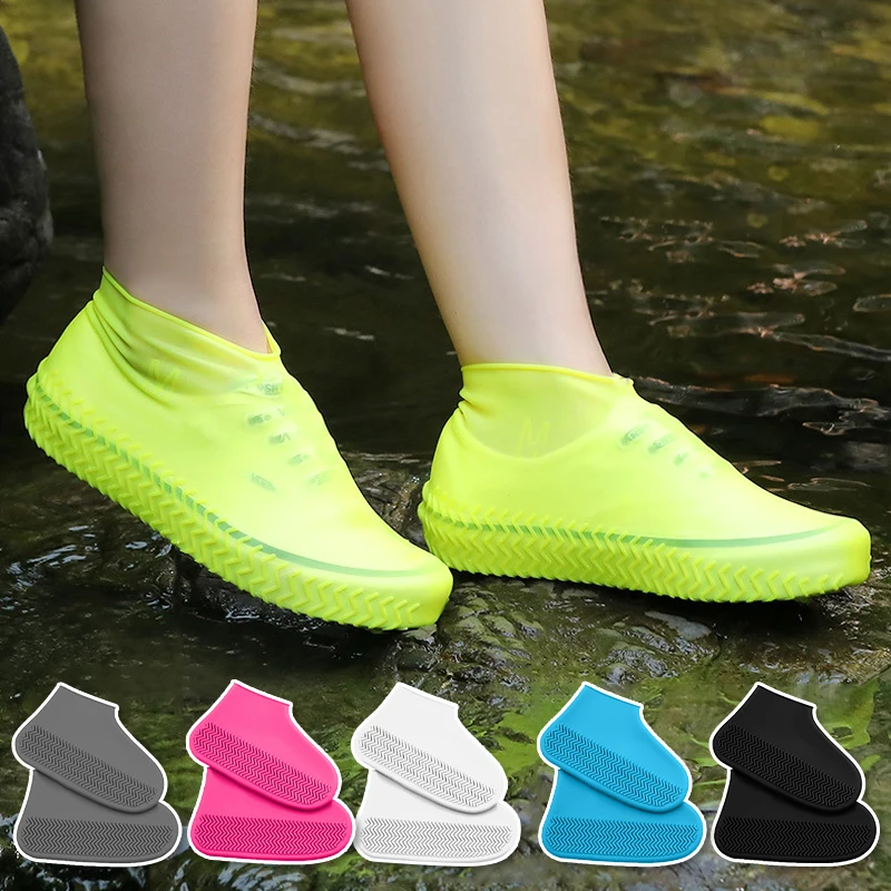 ReusableSiliconeWaterproofShoeCoverRainySeasonWomenGaloshesChildSlipResistantRubber