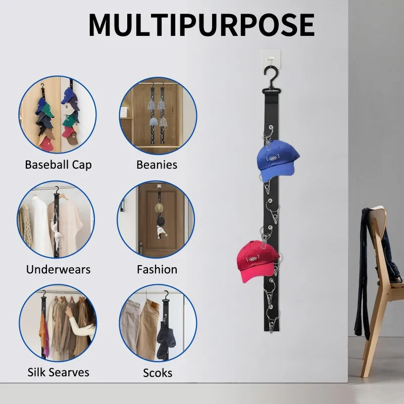 Baseball Cap Storage Organizer 1PC 8 Clips Closet Hanging Cap Organizer Baseball Caps Golf Caps Storage Hook hat rack