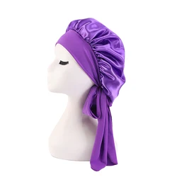 Women Stretch Satin Bonnet Long Hair Care Night Sleep Hat with Wide Ties Adjust Hair Styling Cap Silk Head Wrap Shower Cap